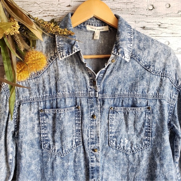 Life in Progress | Acid Wash Denim Studded Shirt. - Picture 2 of 5